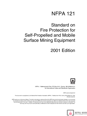 NFPA 121: STANDARD ON FIRE PROTECTION FOR SELF-PROPELLED AND MOBILE SURFACE MINING EQUIPMENT (2001) PDF NFPA 121: STANDARD ON FIRE PROTECTION FOR SELF-PROPELLED AND MOBILE SURFACE MINING EQUIPMENT (2001) PDF